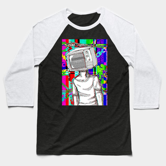 TV Head Baseball T-Shirt by cometkins